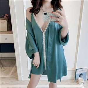 Kvinner Silke Sexy Nightwear Robe Sett